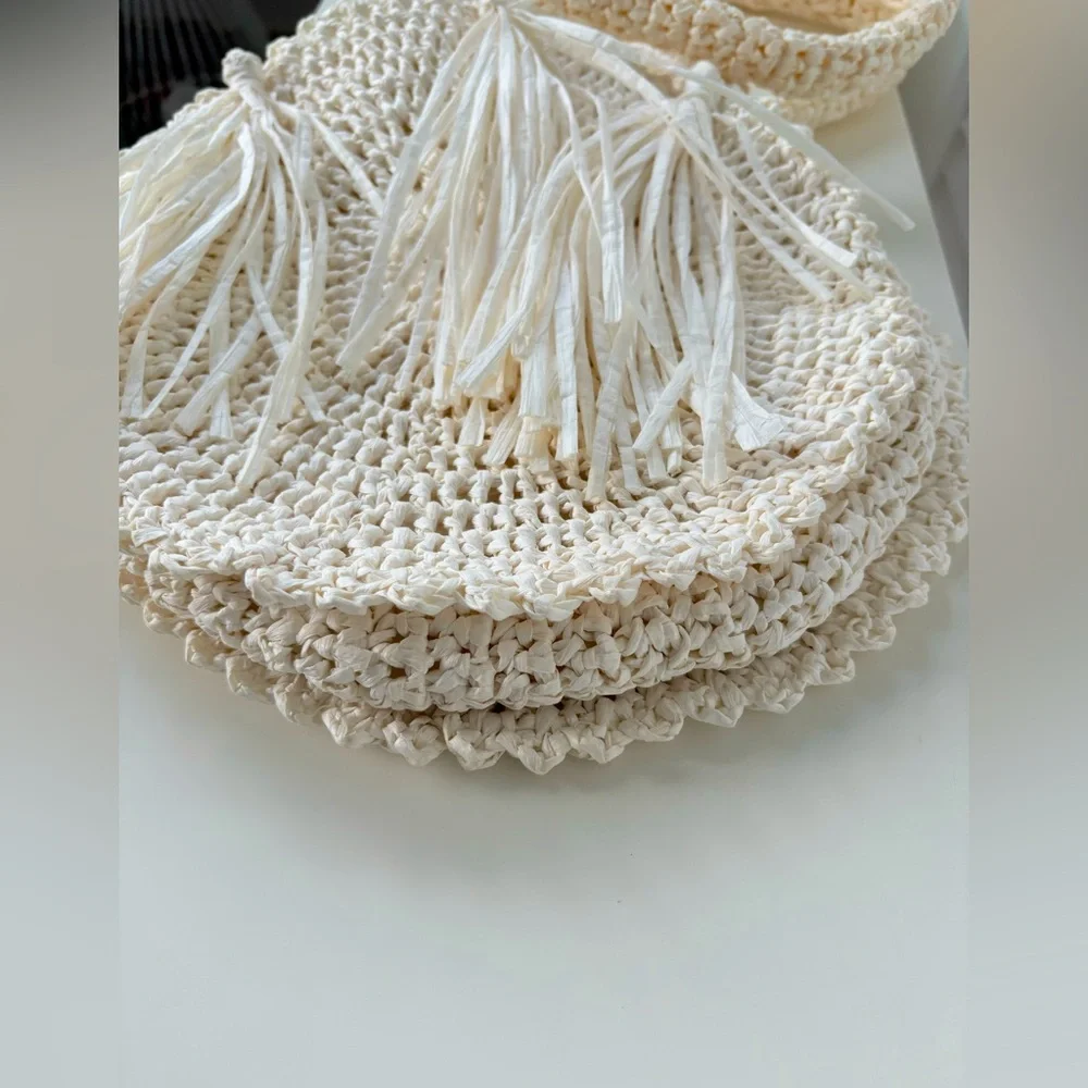 Light Beige Round Straw Fringe Bag Never Used. Beautiful bag